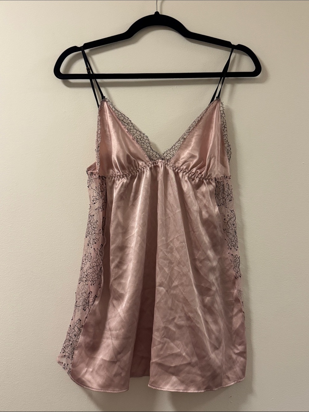 Blush Pink Satin Lace-Trim Chemise
